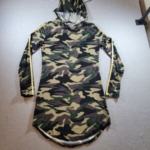 Peachy Girl Hoodie Dress Womens Large Camo Excellent Gold Stripe Long Sleeve